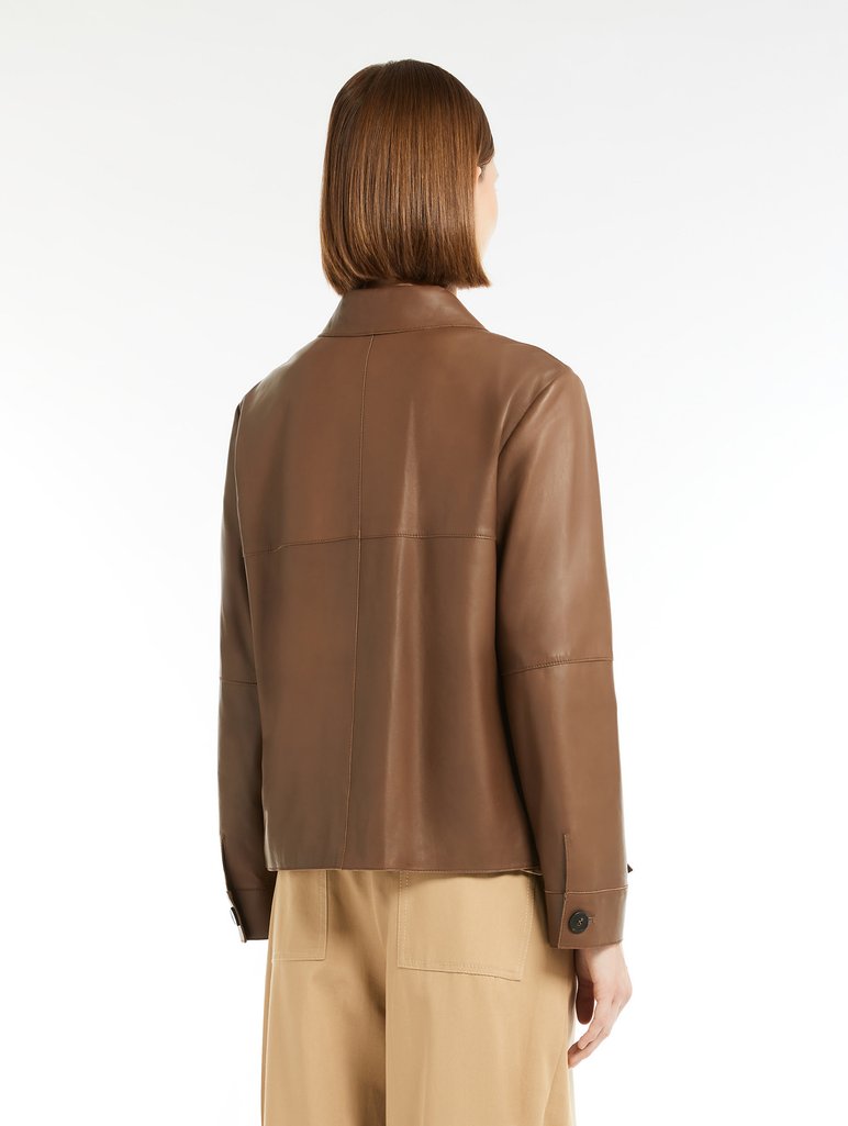 Коричнева куртка Weekend Max Mara зі шкіри наппа: фото 3 - Invogue