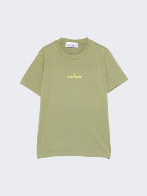 Оливкова футболка Stone Island з бавовни з логотипом: фото - Invogue