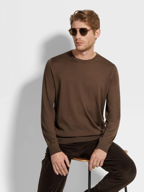 Коричневий светр ZEGNA з кашеміру та шовку: фото 1 - Invogue