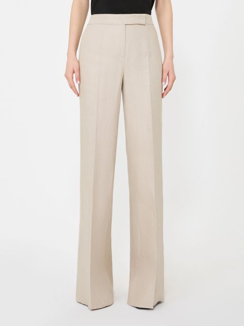Бежевые брюки Max Mara из льна широкого кроя: фото 2 - Invogue