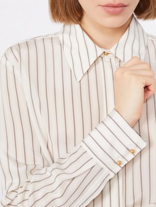 Кремова сорочка в смужку Max Mara з шовку: фото 4 - Invogue