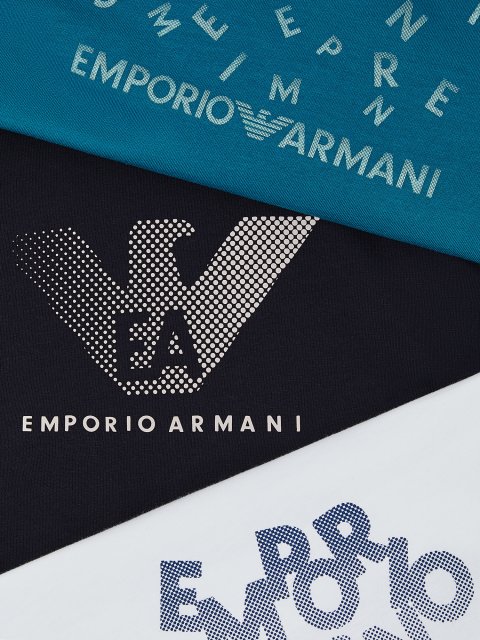 Набір із трьох футболок з бавовняного джерсі Emporio Armani Kids зелений/білий: фото 1 - Invogue