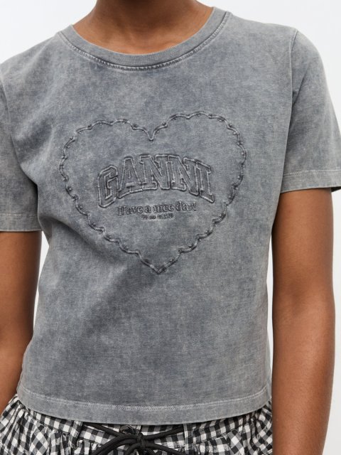 Сіра футболка GANNI з бавовни: фото 4 - Invogue