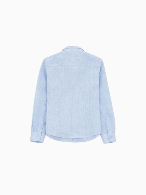 Лляна сорочка Emporio Armani Kids блакитна: фото 4 - Invogue