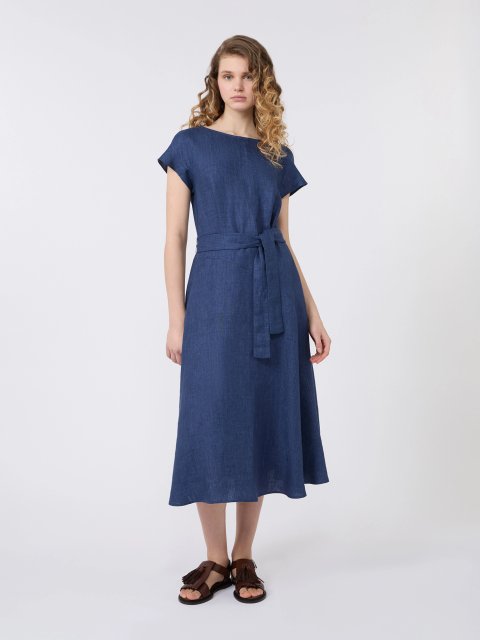 Темно-синя сукня з поясом Weekend Max Mara з льону: фото 1 - Invogue