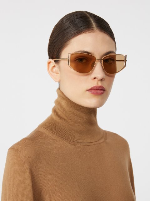 Темно-бежевые очки MAX MARA в металлической оправе: фото 1 - Invogue
