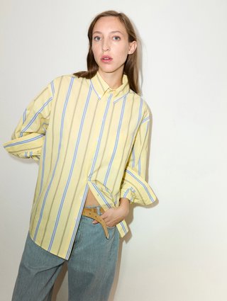 Жёлтая рубашка Max&Co в полоску из хлопка: фото 2 - Invogue