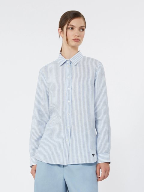 Блакитна сорочка Weekend Max Mara з льону: фото 2 - Invogue