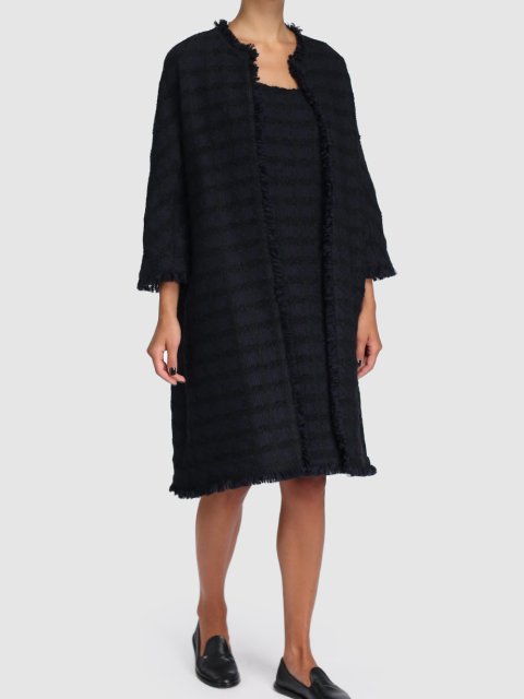 Темно-синее пальто MAX MARA из комбинированных материалов: фото 1 - Invogue