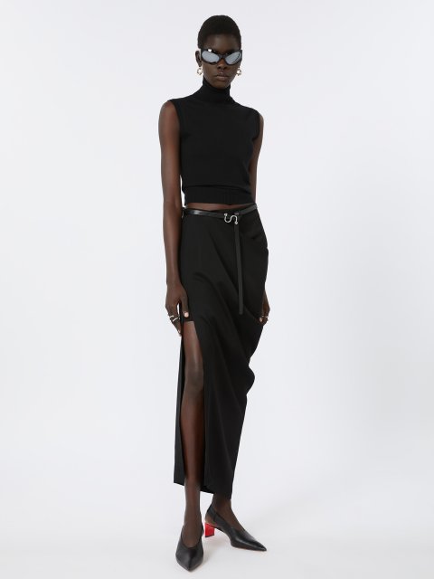 Черный топ SPORTMAX из шерстяной пряжи: фото 1 - Invogue