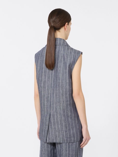 Синій жилет в смужку Max Mara з льону: фото 3 - Invogue