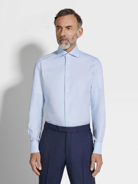 Блакитна сорочка ZEGNA з бавовни: фото 2 - Invogue