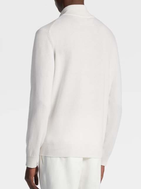 Белый свитер Zegna из кашемировой пряжи с воротом-стойкой и планкой: фото 2 - Invogue
