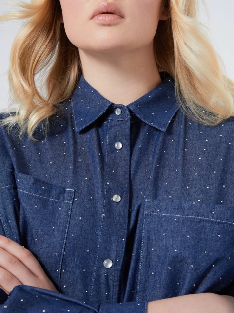 Темно-синяя блуза MARINA RINALDI из хлопка: фото 4 - Invogue