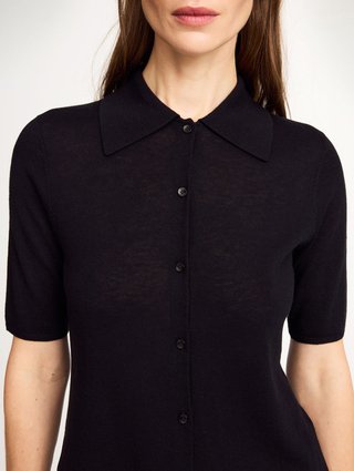 Чорна блуза BY MALENE BIRGER з суміші вовни та шовку: фото 3 - Invogue