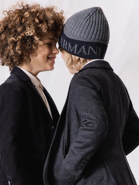 Комплект сірого кольору з шапки та рукавичок EMPORIO ARMANI з логотипом: фото 1 - Invogue