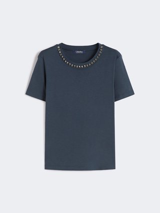 Темно-синяя футболка Max Mara из хлопка и модала: фото - Invogue