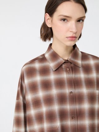 Коричневая рубашка в клетку Weekend Max Mara из хлопка: фото 5 - Invogue