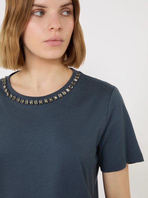 Темно-синя футболка Max Mara з бавовни та модалу: фото 4 - Invogue