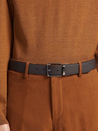 Темно-коричневий двосторонній ремінь Zegna з фактурної шкіри: фото 1 - Invogue