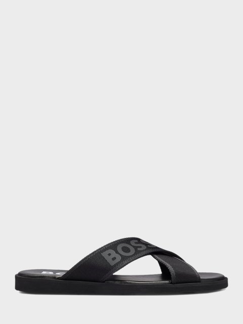 Чёрные шлепанцы BOSS: фото - Invogue