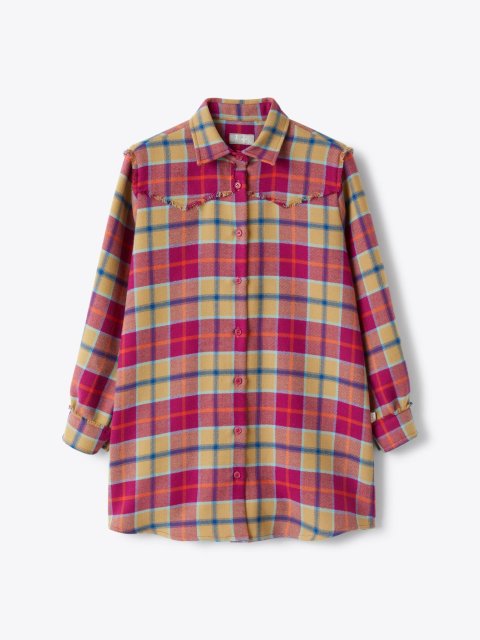 Малиновое платье-рубашка IL GUFO в клетку: фото - Invogue