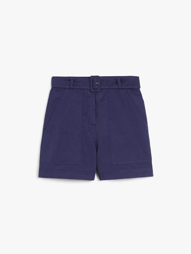 Темно-синие бермуды Weekend Max Mara из хлопка и льна: фото - Invogue