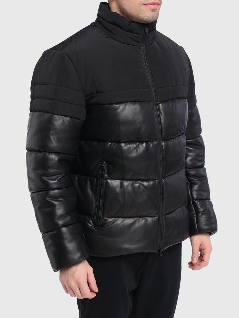 Чёрная куртка кожа BOSS: фото 2 - Invogue