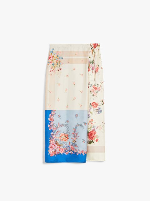 Молочная юбка Weekend Max Mara шелковая с принтом: фото - Invogue