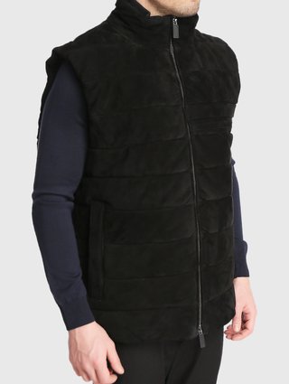 Чёрный жилет кожа BOSS: фото 2 - Invogue