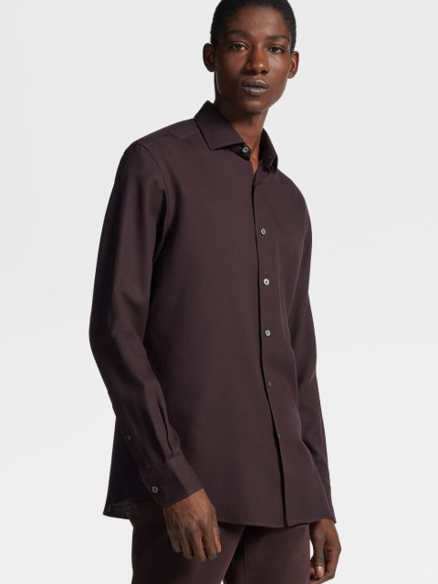 Темно-коричнева сорочка Zegna з бленду бавовни та кашеміру: фото 4 - Invogue