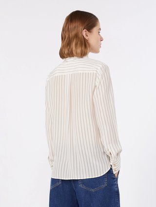 Кремова сорочка в смужку Max Mara з шовку: фото 3 - Invogue