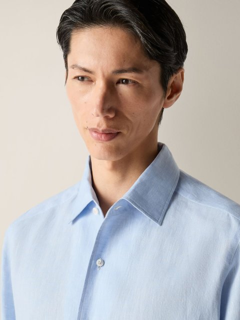 Синя сорочка Zegna з льону: фото 3 - Invogue