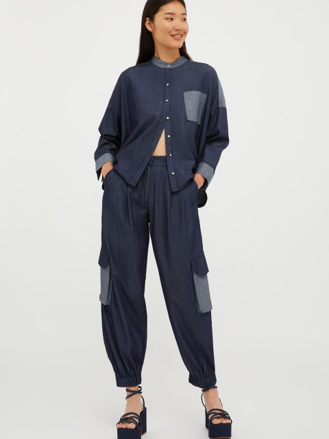 Темно-синие брюки MAX&CO с накладными карманами: фото 4 - Invogue