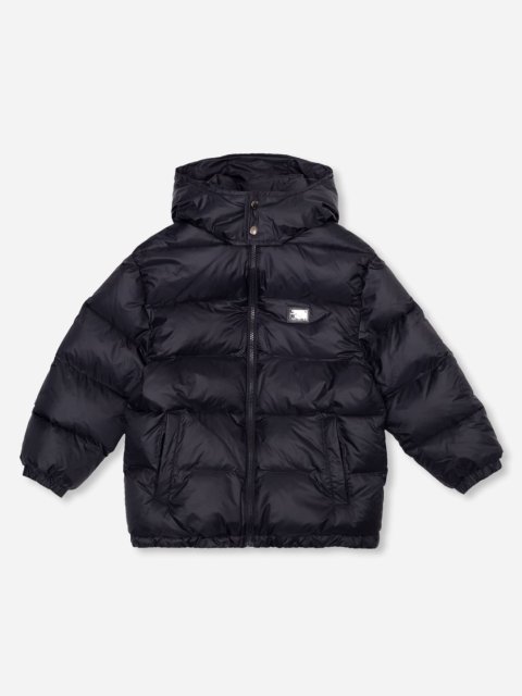 Чорна куртка DOLCE&GABBANA зі знімним капюшоном та металевою пластиною з логотипом: фото - Invogue