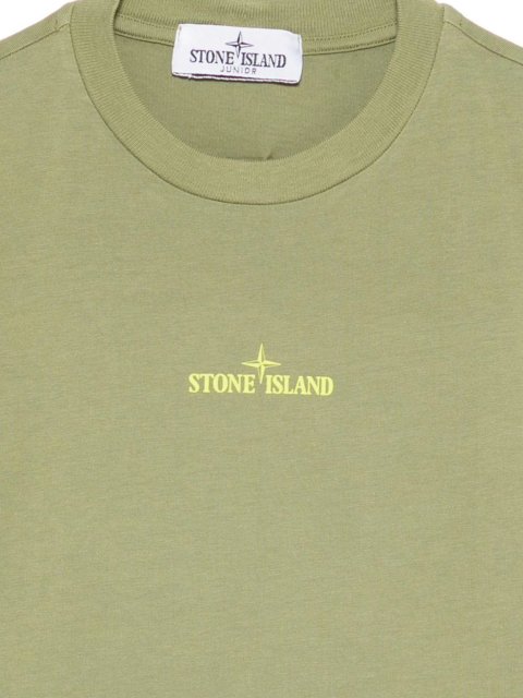 Оливкова футболка Stone Island з бавовни з логотипом: фото 2 - Invogue