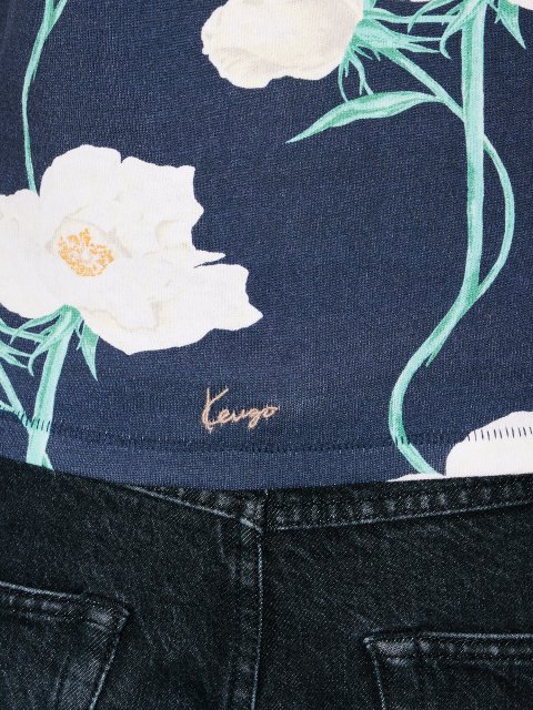 Темно-синя футболка Kenzo з бавовни з квітковим принтом: фото 5 - Invogue