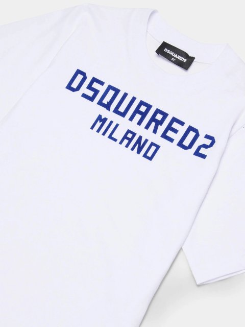 Біла футболка Dsquared з бавовни з контрастним принтом: фото 2 - Invogue