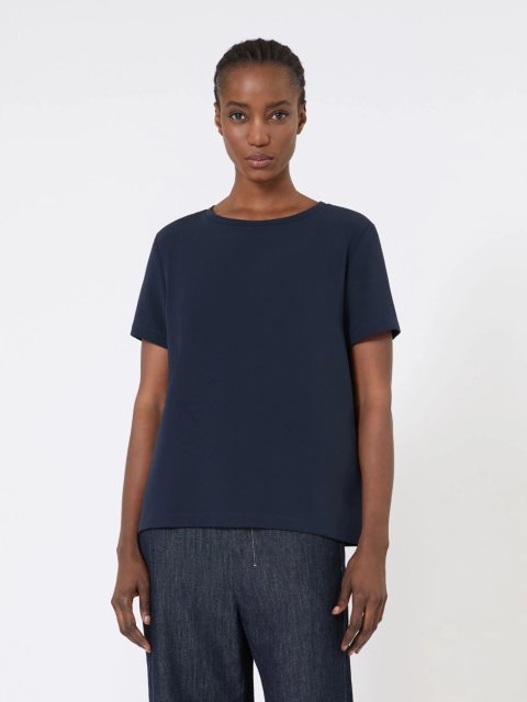 Темно-синя футболка MAX MARA з атласу: фото 2 - Invogue