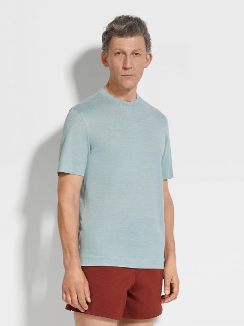Блакитна футболка ZEGNA з льону: фото 1 - Invogue