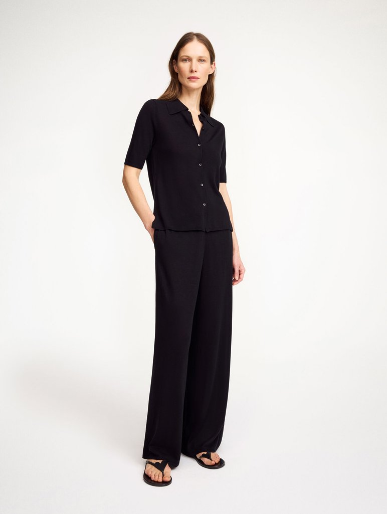 Чорна блуза BY MALENE BIRGER з суміші вовни та шовку: фото 1 - Invogue