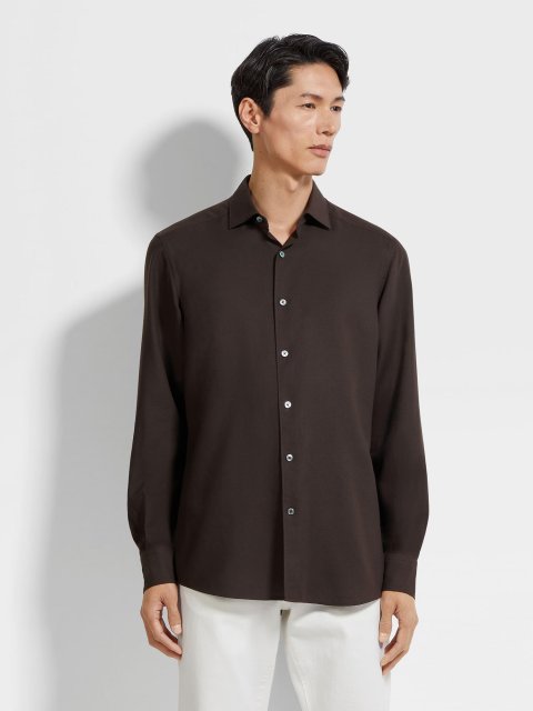 Темно-коричнева сорочка ZEGNA з бавовни та кашеміру: фото 1 - Invogue