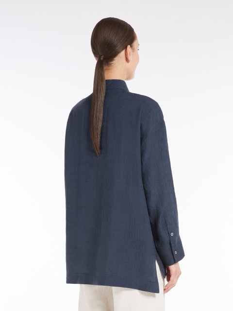 Синя сорочка Max Mara з льону: фото 3 - Invogue