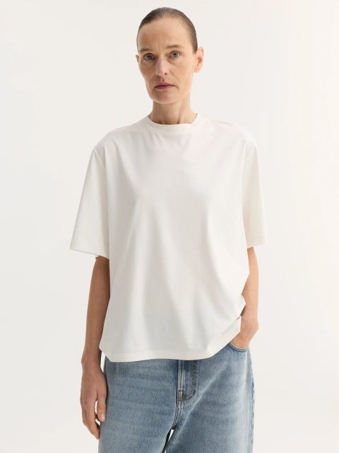 Біла футболка Róhe з бавовни, модалу та шовку: фото 2 - Invogue