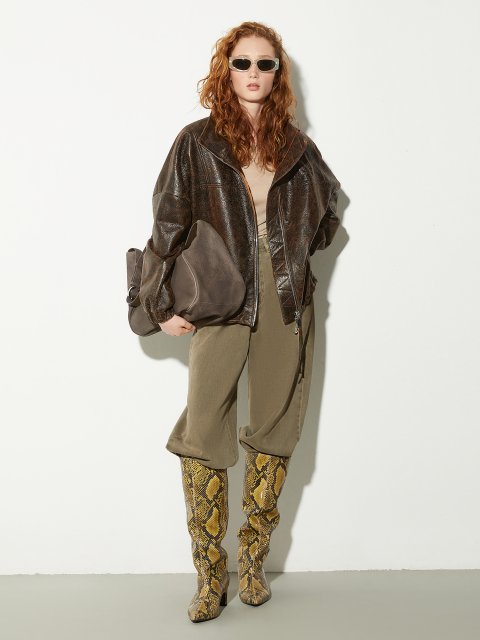 Коричнева куртка Max&Co шкіряна: фото 1 - Invogue