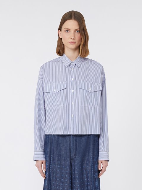 Синя сорочка WEEKEND MAX MARA з контрастною вставкою ззаду: фото 2 - Invogue