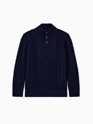 Темно-синий свитер Emporio Armani из хлопка и полиамида: фото - Invogue