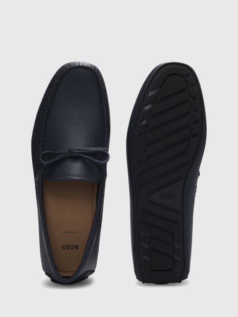 Темно-синие мокасины BOSS из кожи: фото 4 - Invogue