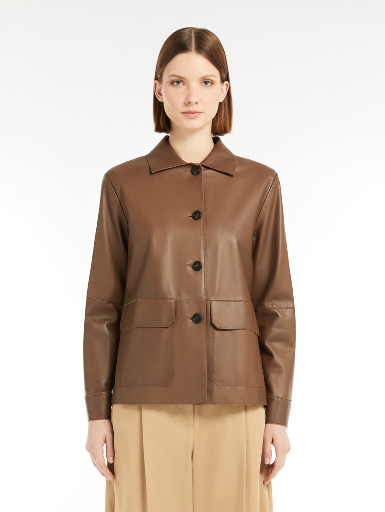 Коричнева куртка Weekend Max Mara зі шкіри наппа: фото 2 - Invogue