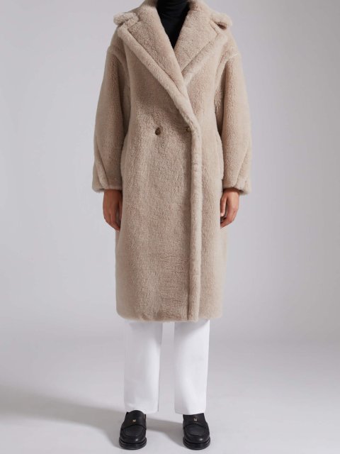 Палеве пальто Teddy oversize Max Mara з бленду альпаки та шовку: фото 1 - Invogue